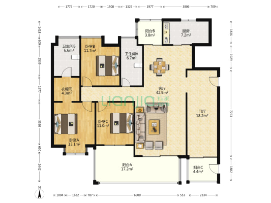 归心·苑 3室1厅2卫 160平方