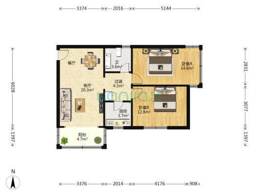 昌盛花园(香洲区) 2室1厅1卫 84平方