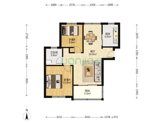 瑞和华苑北区 2室1厅1卫 83平方