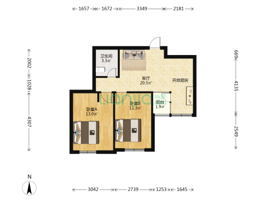 万旭秀冶里 2室1厅1卫 58平方