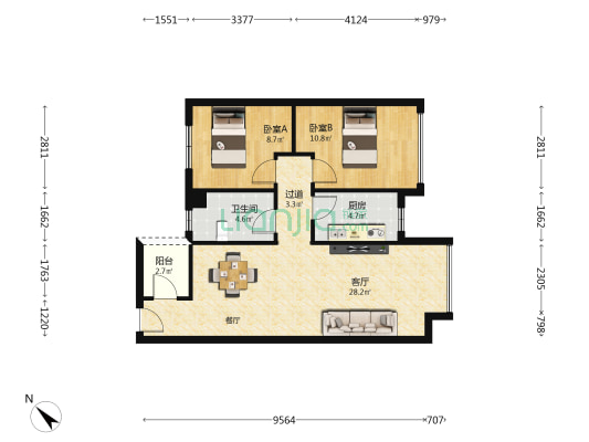 南湖时光里 2室1厅1卫 77平方