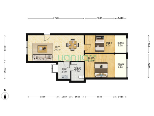 铁桥北村社区 2室1厅1卫 69平方