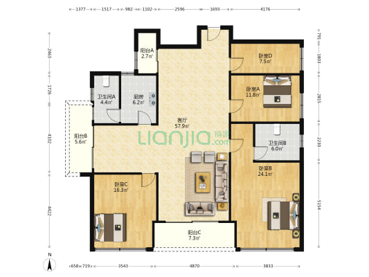 通裕花园 4室1厅2卫 160平方