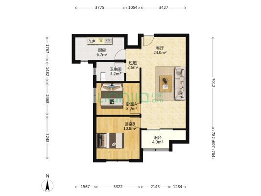 龙阳熙苑 2室1厅1卫 84平方