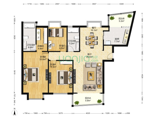 国际丽都城 3室2厅2卫 155平方