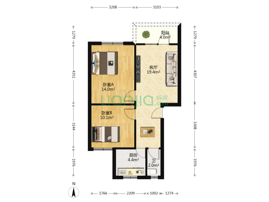 下街321号 2室1厅1卫 65平方