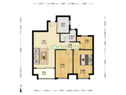 琥珀名郡香颂里 3室1厅1卫 89平方