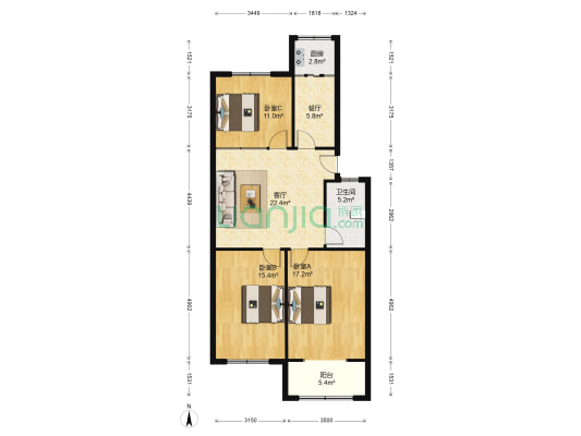梦圆小区 3室2厅1卫 101平方