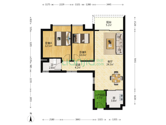 西岸香畔 2室1厅1卫 80平方