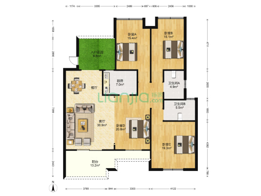 永利滨江御景园一期 4室1厅2卫 133平方