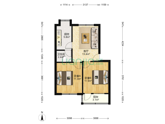 溪园小区 2室1厅1卫 60平方