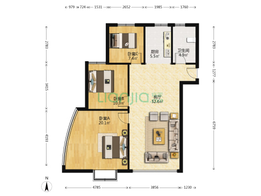 嘉和苑 3室1厅1卫 120平方