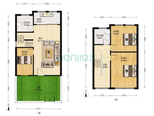 东郊花苑 3室1厅2卫 112平方