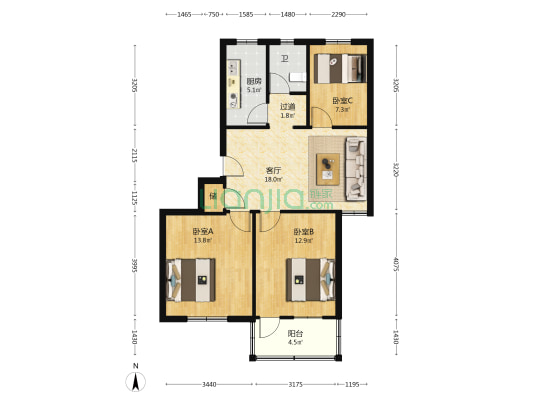 丹凤小区 3室1厅1卫 82平方