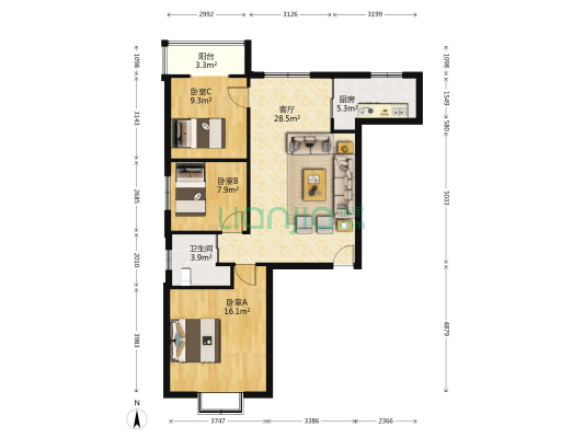 滨河城 3室1厅1卫 106平方