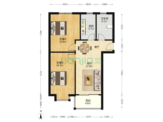 金牛花园 2室1厅1卫 104平方