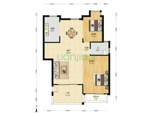 丽岛华都南区 2室1厅1卫 114平方