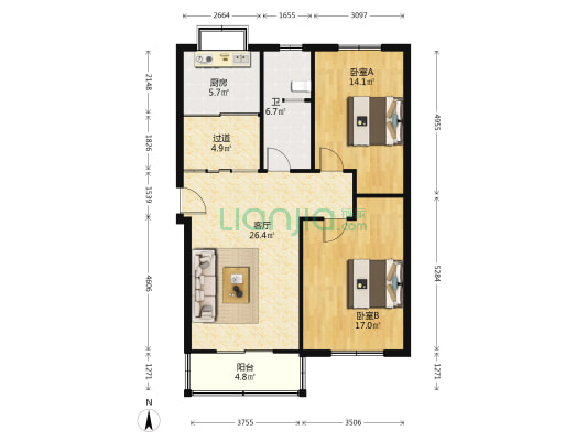 都市花苑西区 2室1厅1卫 100平方