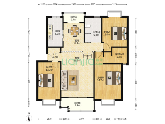 明日新城 3室2厅1卫 139平方