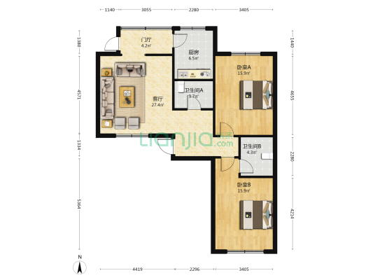 琴鹤花园 2室1厅2卫 101平方