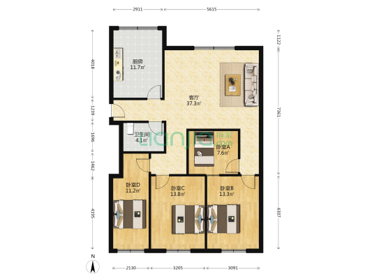 金都花园(即墨) 4室1厅1卫 120平方
