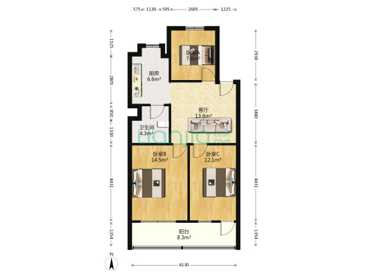 天马小区 3室1厅1卫 87平方
