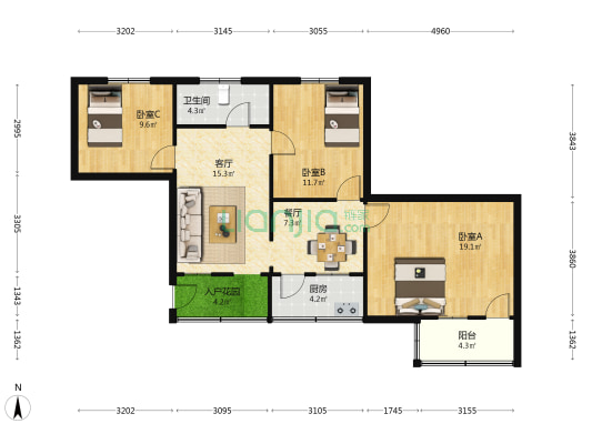 永福路5号大院 3室2厅1卫 111平方