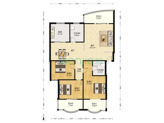 三城花苑 3室1厅2卫 130平方