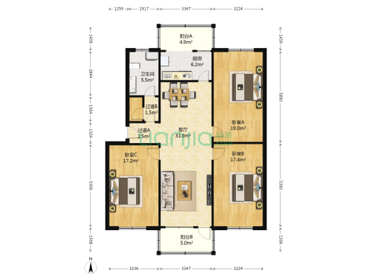 土产公司住宅楼 3室1厅1卫 128平方