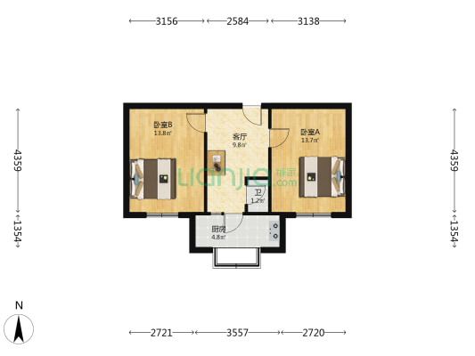 铁道大学家属楼 2室1厅1卫 53平方