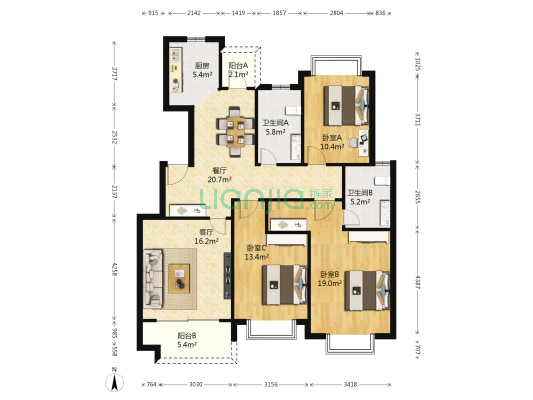 海欣家园 3室2厅2卫 137平方