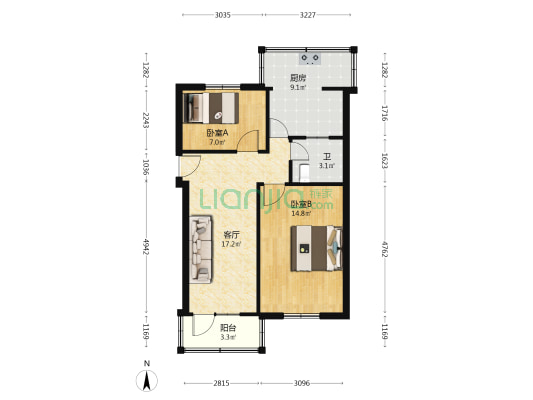丰产路40号院 2室1厅1卫 63平方