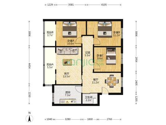 东沐英城 3室2厅1卫 94平方