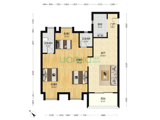 福星惠誉星誉国际 3室1厅2卫 131平方