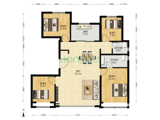 熙悦雲上 4室1厅2卫 152平方