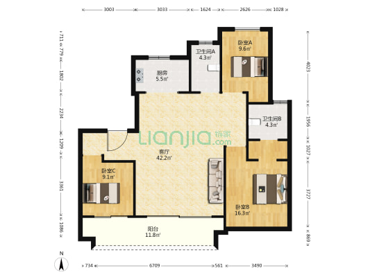 港龙美的云筑 3室1厅2卫 123平方