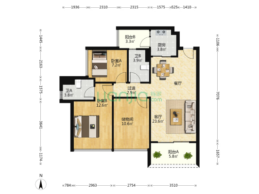 奥园领尚 2室1厅2卫 88平方