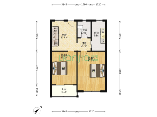 虬龙公寓 2室1厅1卫 81平方