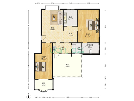 恒利花园 2室2厅2卫 104平方