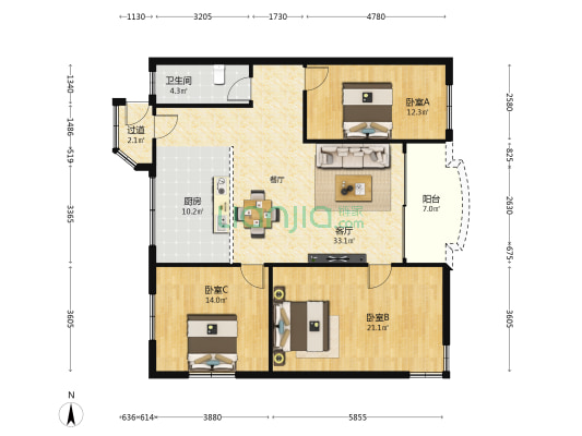 市莲路石楼路段 3室1厅1卫 113平方