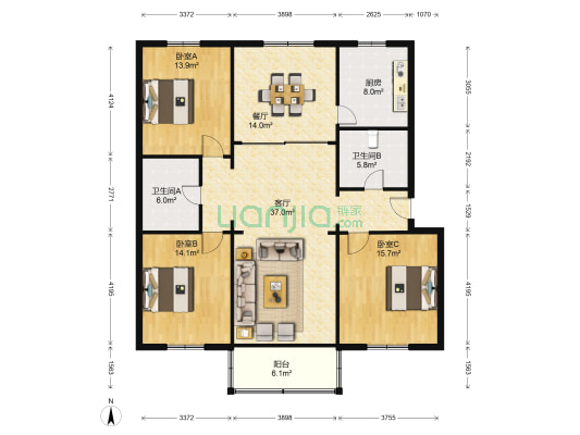 惠阳一村 3室2厅2卫 146平方