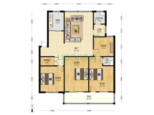 徐家河公寓 4室1厅2卫 132平方