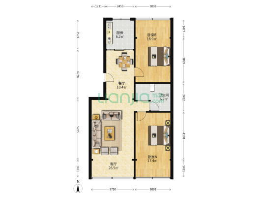 红楼小区 2室2厅1卫 104平方