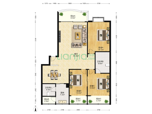 翠海庭 3室1厅2卫 165平方