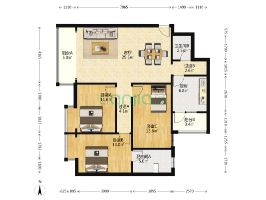 金色海岸 3室1厅2卫 122平方
