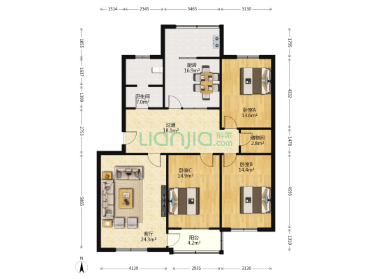 国税局家属院 3室1厅1卫 137平方