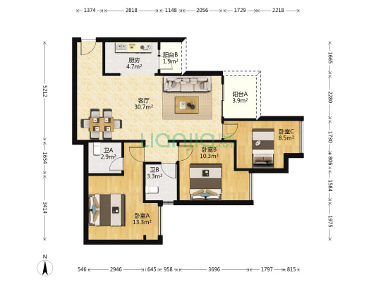 弘阳昕悦府观山樾 3室1厅2卫 99平方