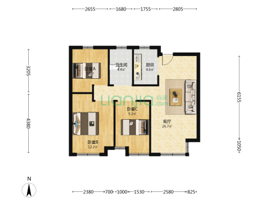 郁金园 3室1厅1卫 95平方