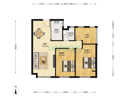 碧桂园天珵 3室1厅1卫 100平方