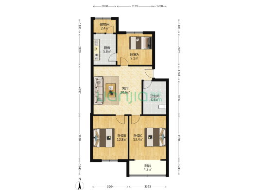 新俪都三小区 3室1厅1卫 92平方